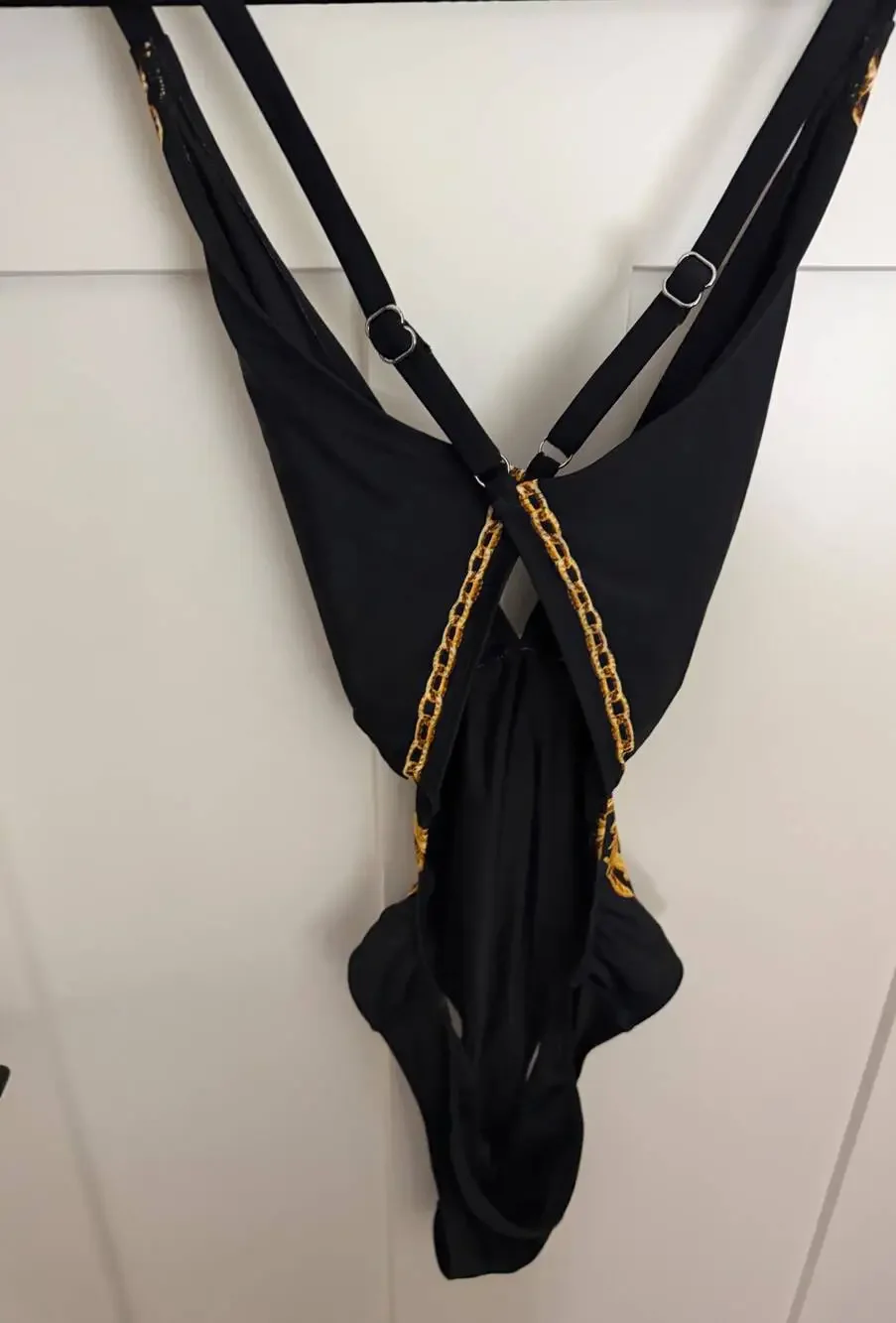 Womens One Piece Cut Out Black And Gold Swimsuit